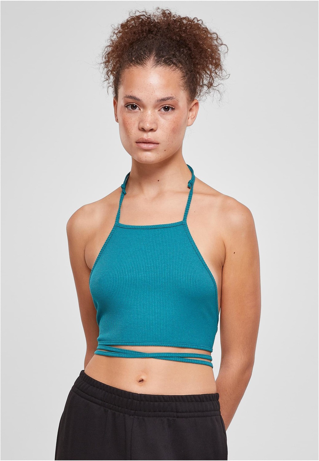 Ladies Rib Trapeze Cropped Top Watercolor