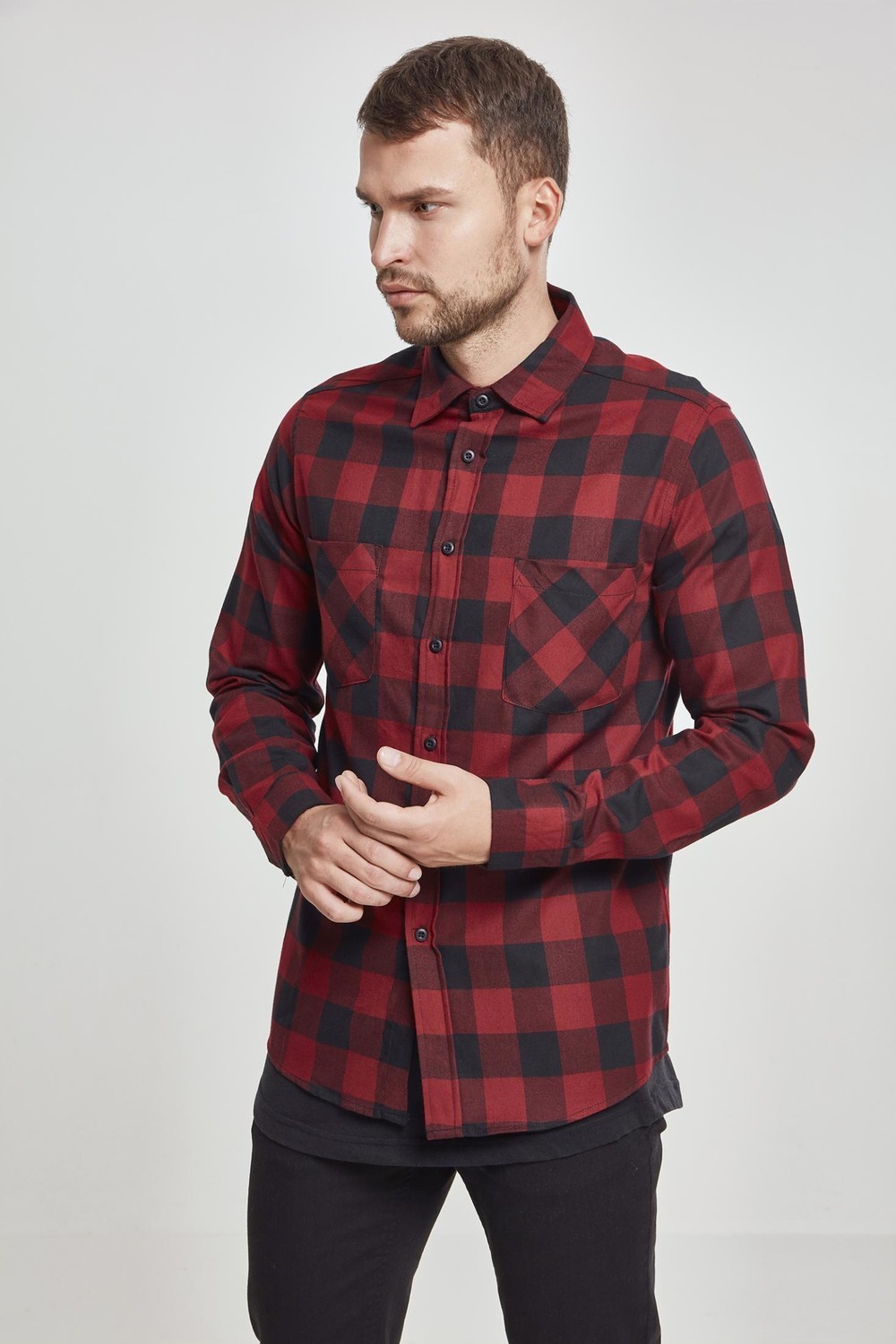 Plaid flannel shirt blk/burgundy