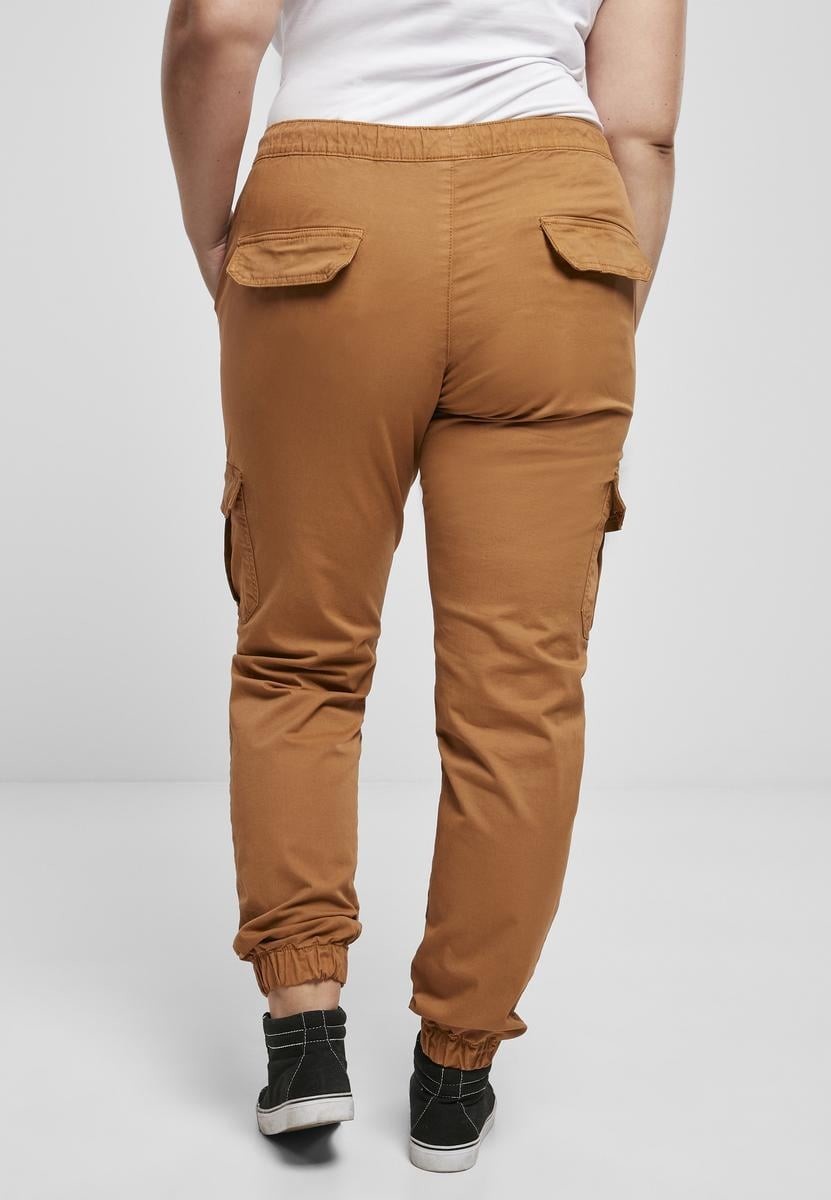 Women's high-waisted cargo tracksuit pants made of caramel
