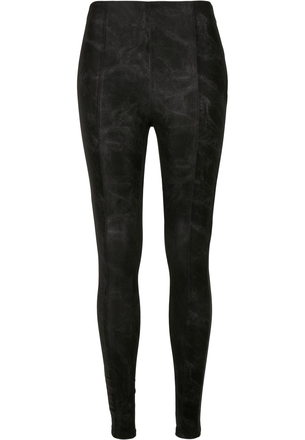 Women's washed trousers made of artificial leather black
