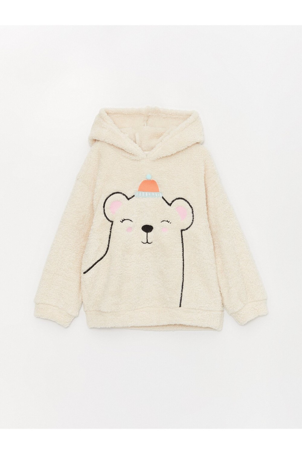 LC Waikiki Girls' Embroidered Long Sleeve Plush Hoodie