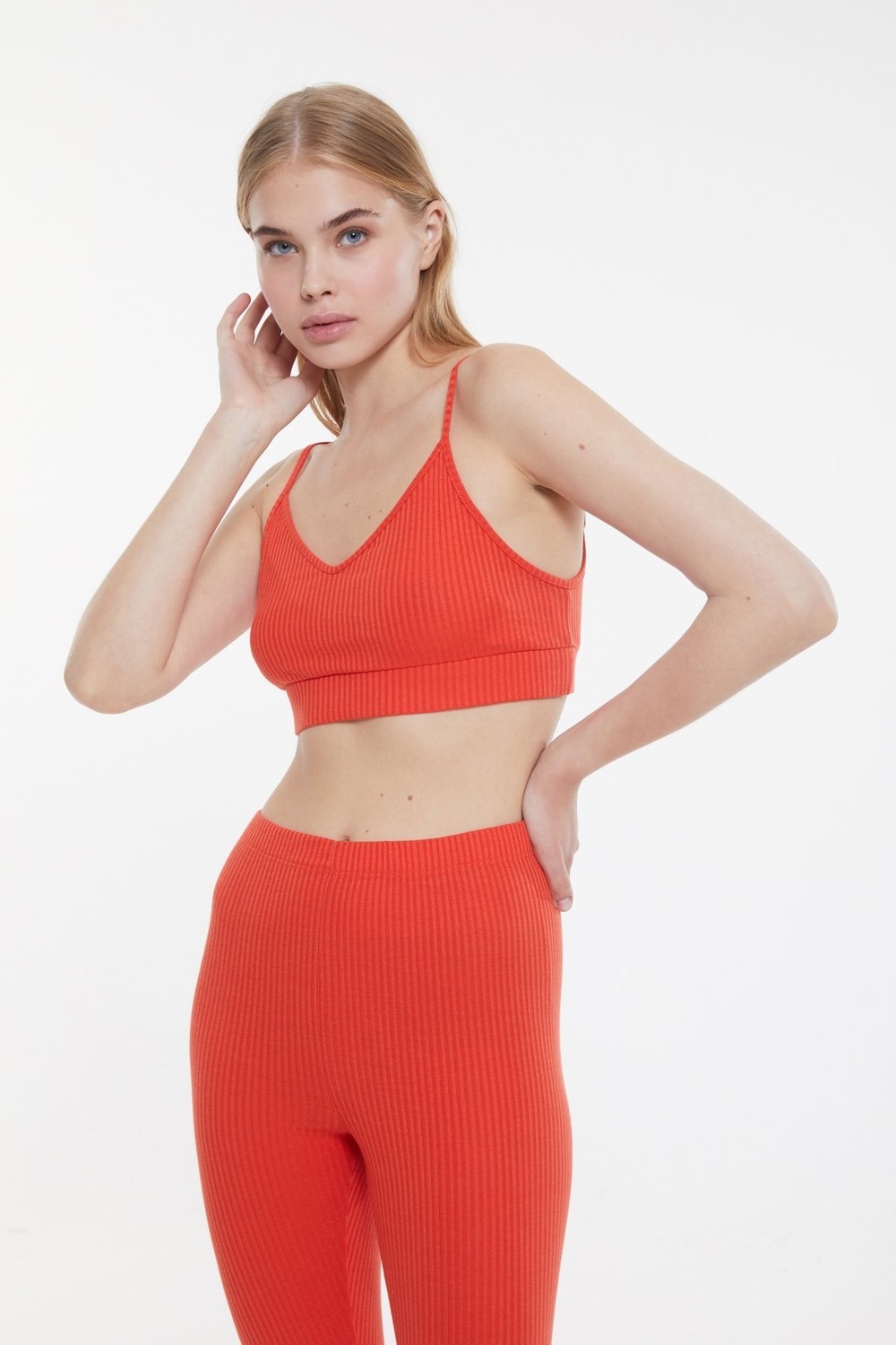 Trendyol Orange Camisole Knitted Pajamas Set