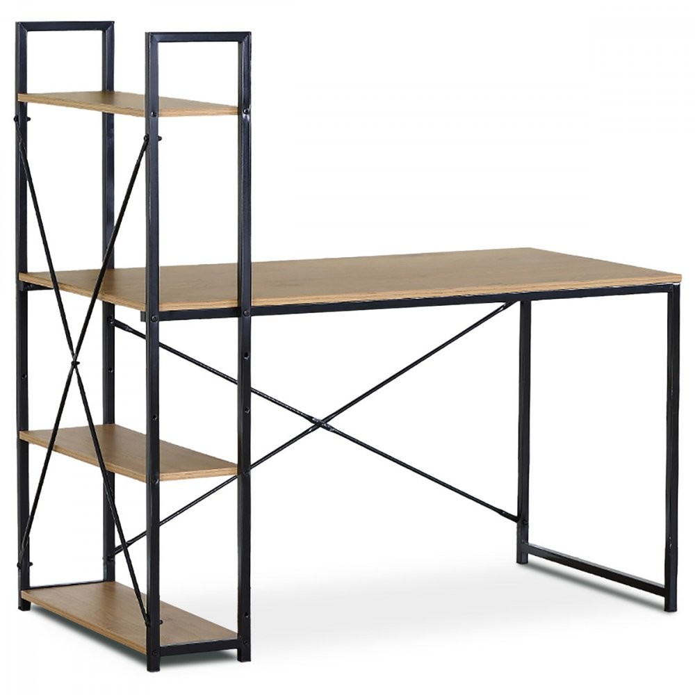 AUTRONIC GD-520 OAK Stůl psací s regálem, MDF, dekor dub, černý kov