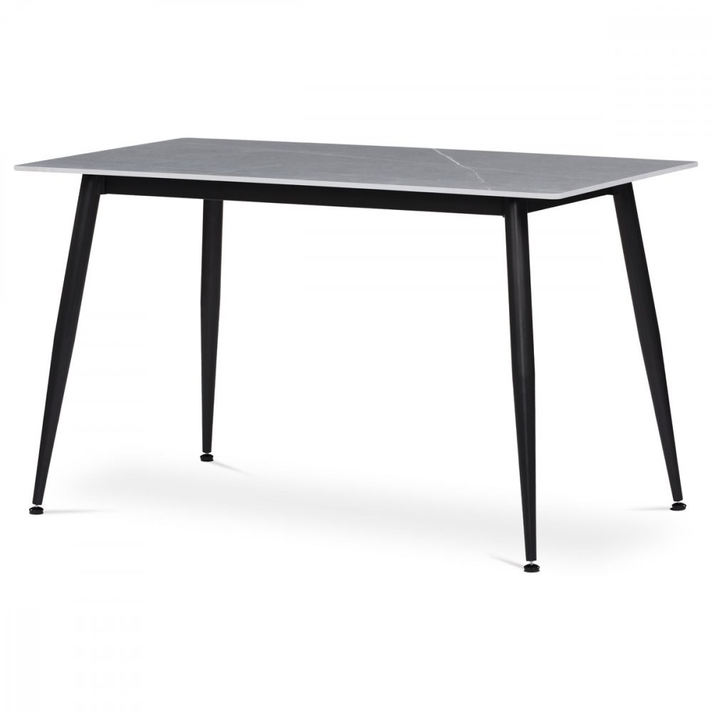 AUTRONIC HT-403M GREY Stůl jídelní 130x70x76 cm, deska slinutý kámen v imitaci matného mramoru, černé kovové nohy