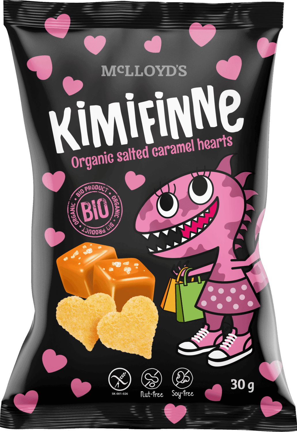 Kimifinne Snack srdiečka slaný karamel BIO 30 g