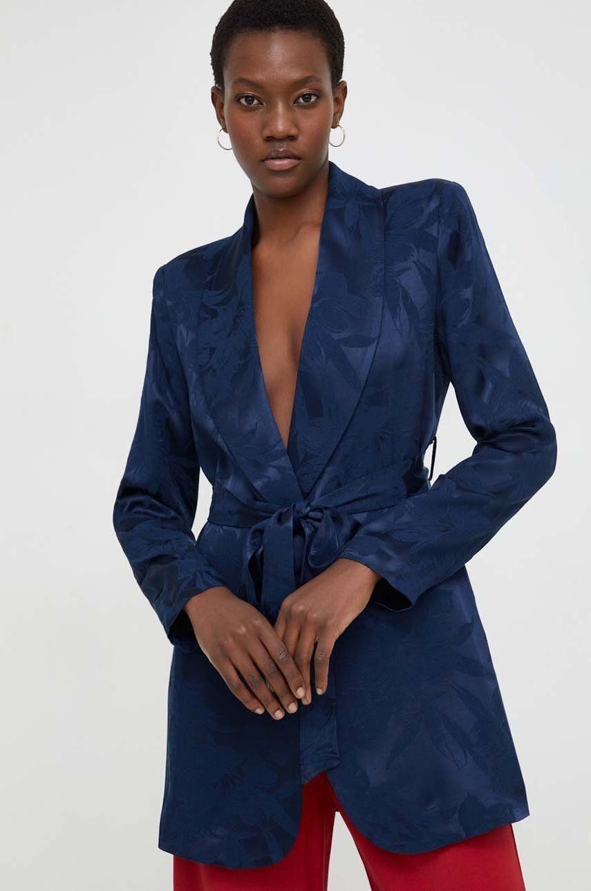 Sako Answear Lab tmavomodrá farba, jednoradová, vzorovaná