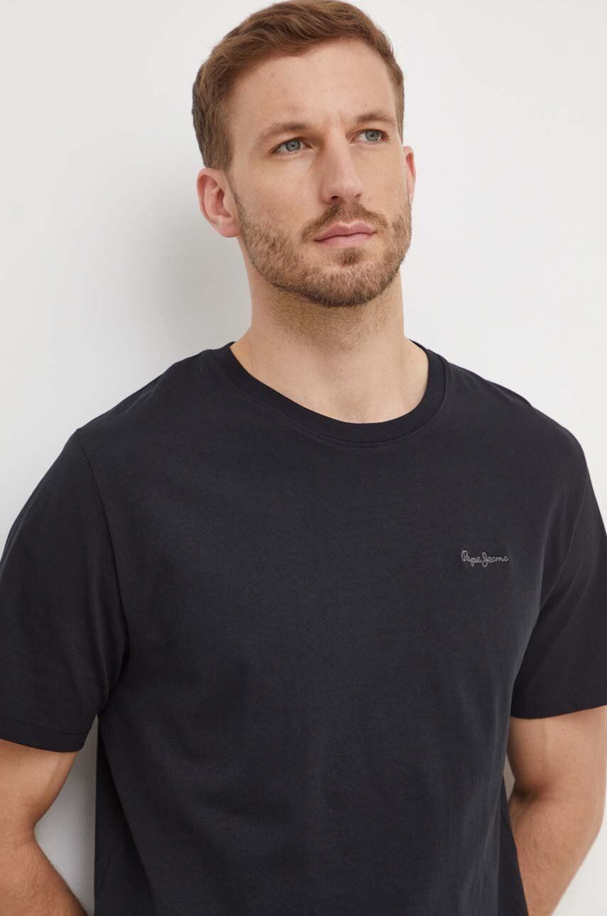 Bavlnené tričko Pepe Jeans Connor pánske, čierna farba, jednofarebné