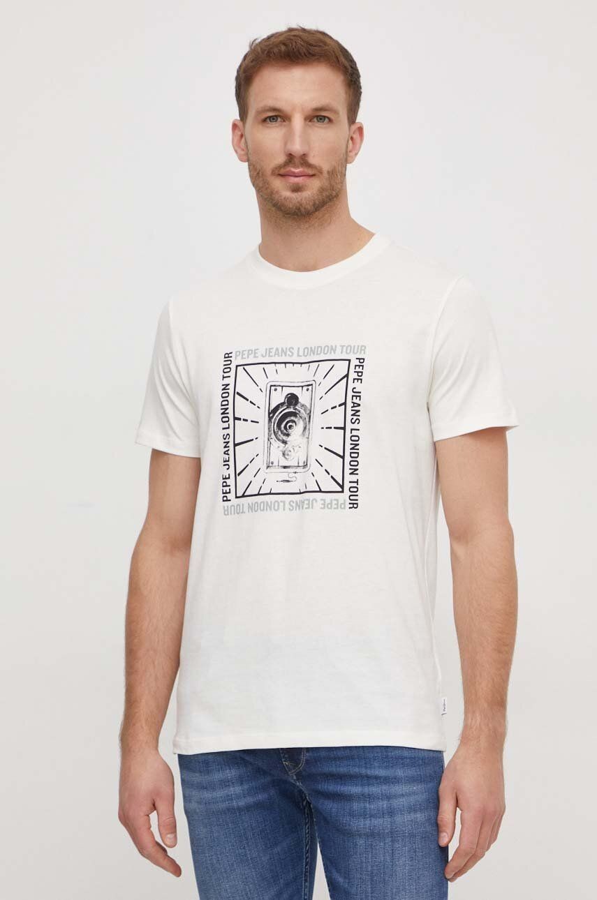Bavlnené tričko Pepe Jeans Chuck pánske, béžová farba, s potlačou