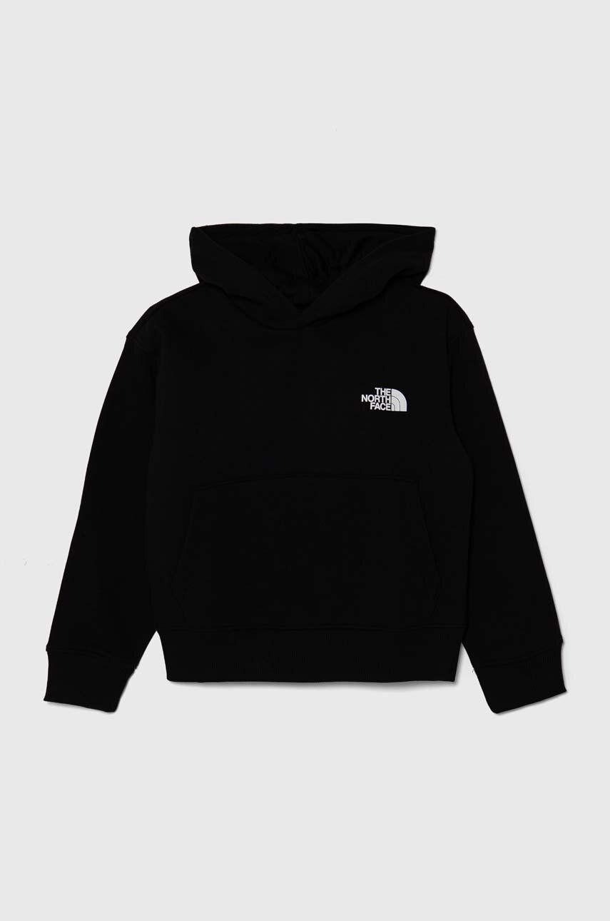 Detská mikina The North Face B MOUNTAIN LINE HOODIE čierna farba, s kapucňou, s potlačou