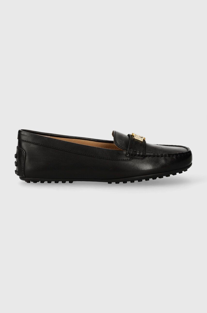 Kožené mokasíny Lauren Ralph Lauren Barnsbury dámske, čierna farba, na plochom podpätku, 802925635001