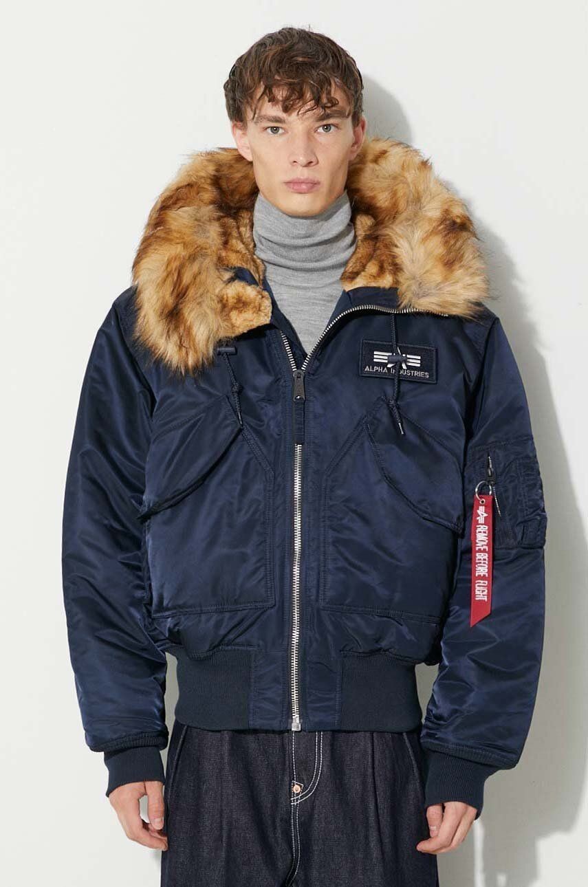Bunda Alpha Industries 45P Hooded Custom 113145.07, pánska, tmavomodrá farba, zimná, oversize