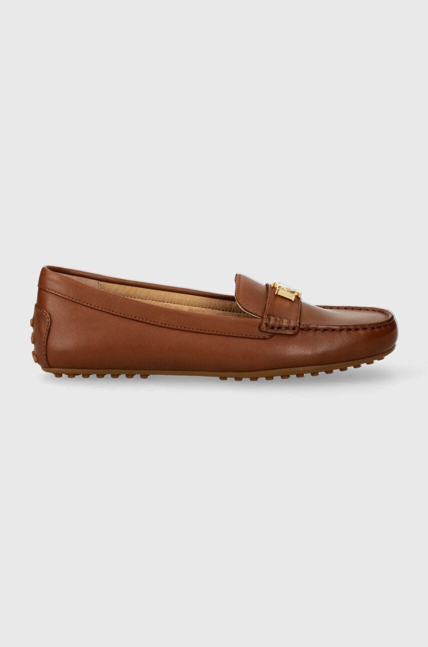 Kožené mokasíny Lauren Ralph Lauren Barnsbury dámske, hnedá farba, na plochom podpätku, 802925635002