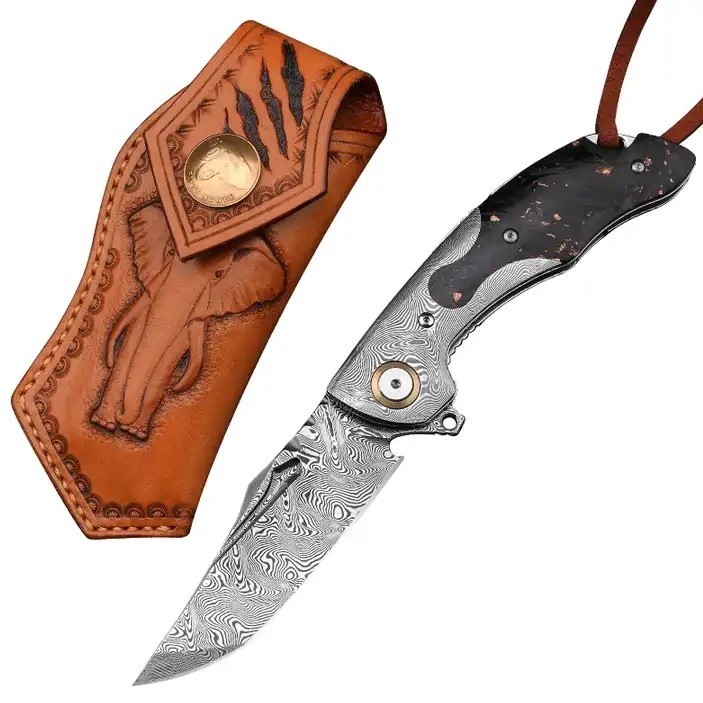 Damaškový lovecký skladací nôž MASTERPIECE Yoshiko-Čierna