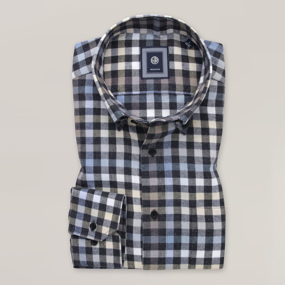 Pánska košeľa slim fit s čierno-sivým károvaným vzorom 15897