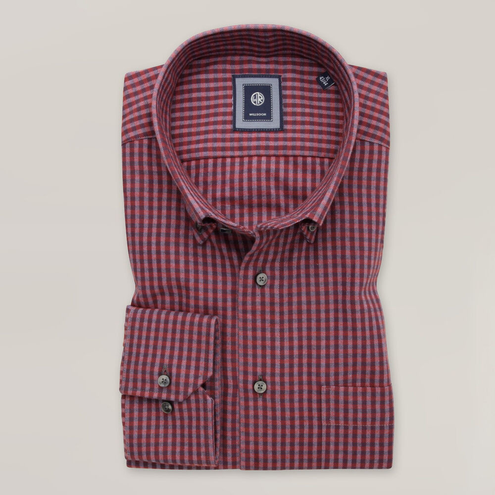 Pánska košeľa slim fit v bordovej farbe s károvaným vzorom 15901