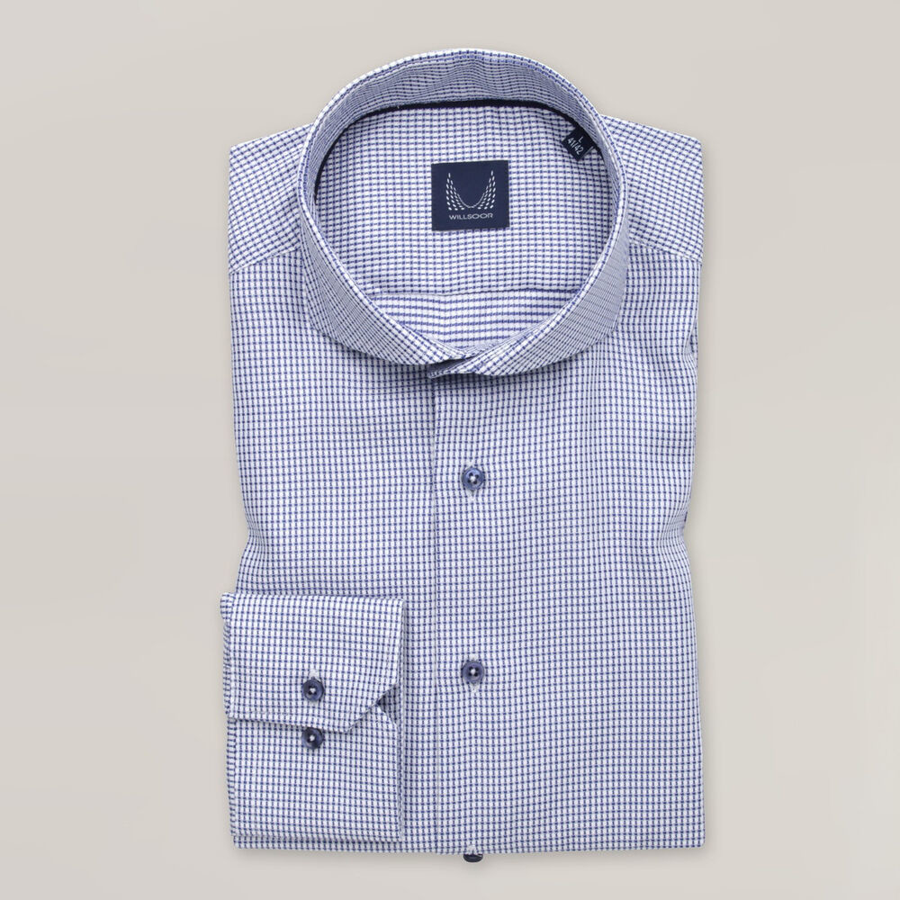 Pánska košeľa slim fit s tmavomodrým károvaným vzorom 15913