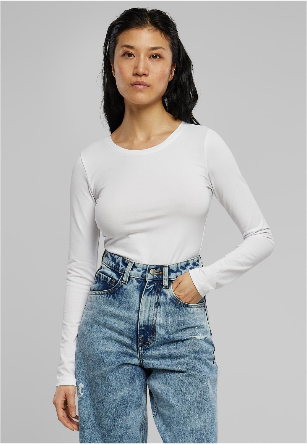 Women's stretch long sleeve jersey in white