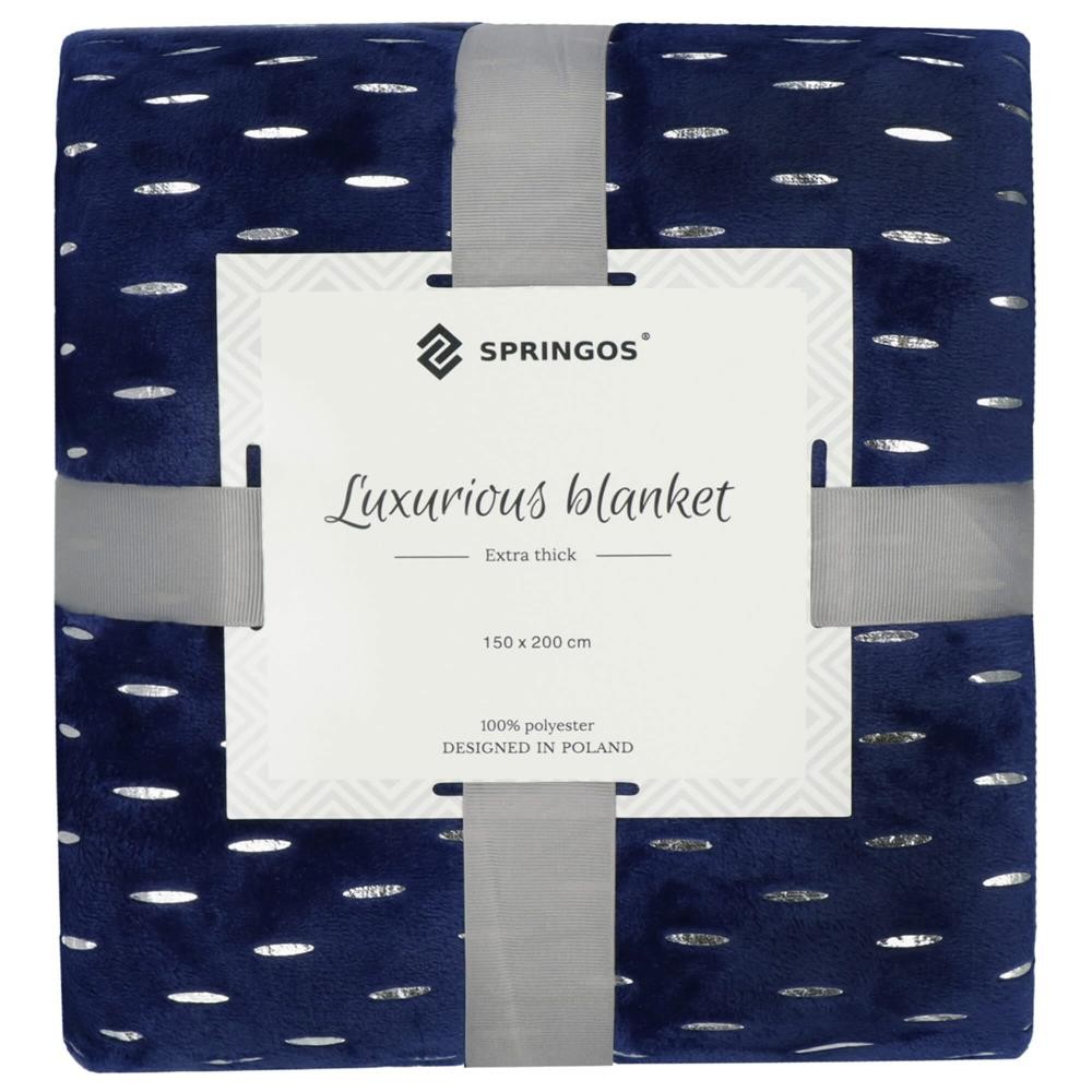 SPRINGOS Plyšová deka LUX - 150x200cm - tmavomodrá + strieborné detaily