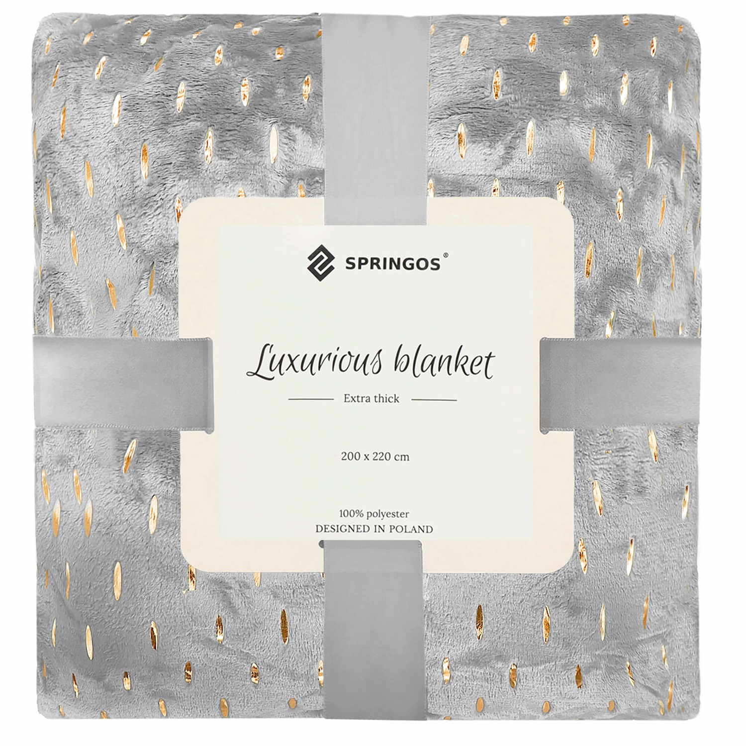 SPRINGOS Plyšová deka LUX - 200x220cm - svetlosivá + zlaté detaily