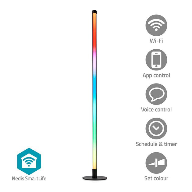 Nedis WIFILD20RGBW - Stojacie Svetlo| Wi-Fi | Tube | 180 lm | RGBIC / Teplé až chladné biele | 2700 - 6500 K | 10 W | Kov