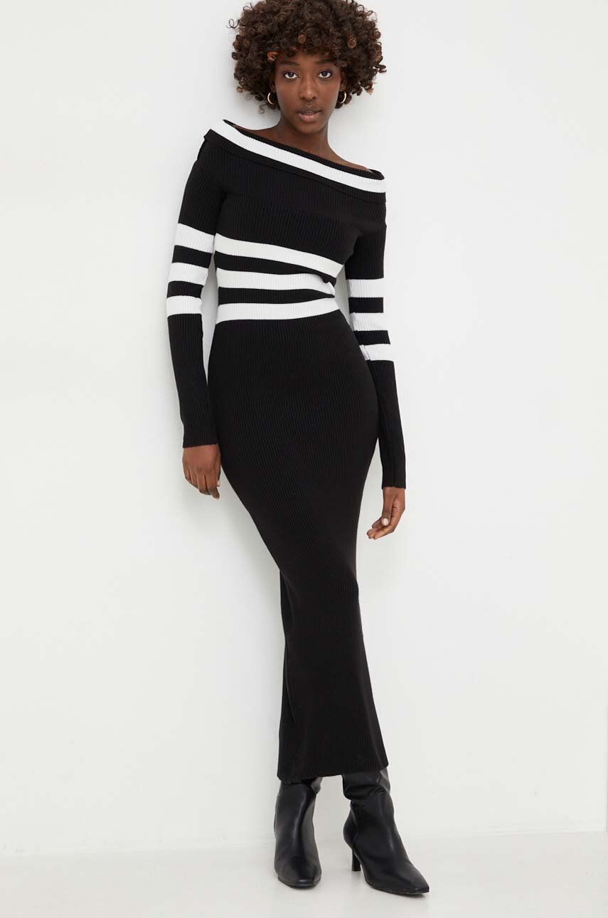 Vlnená sukňa Answear Lab čierna farba, maxi, priliehavá