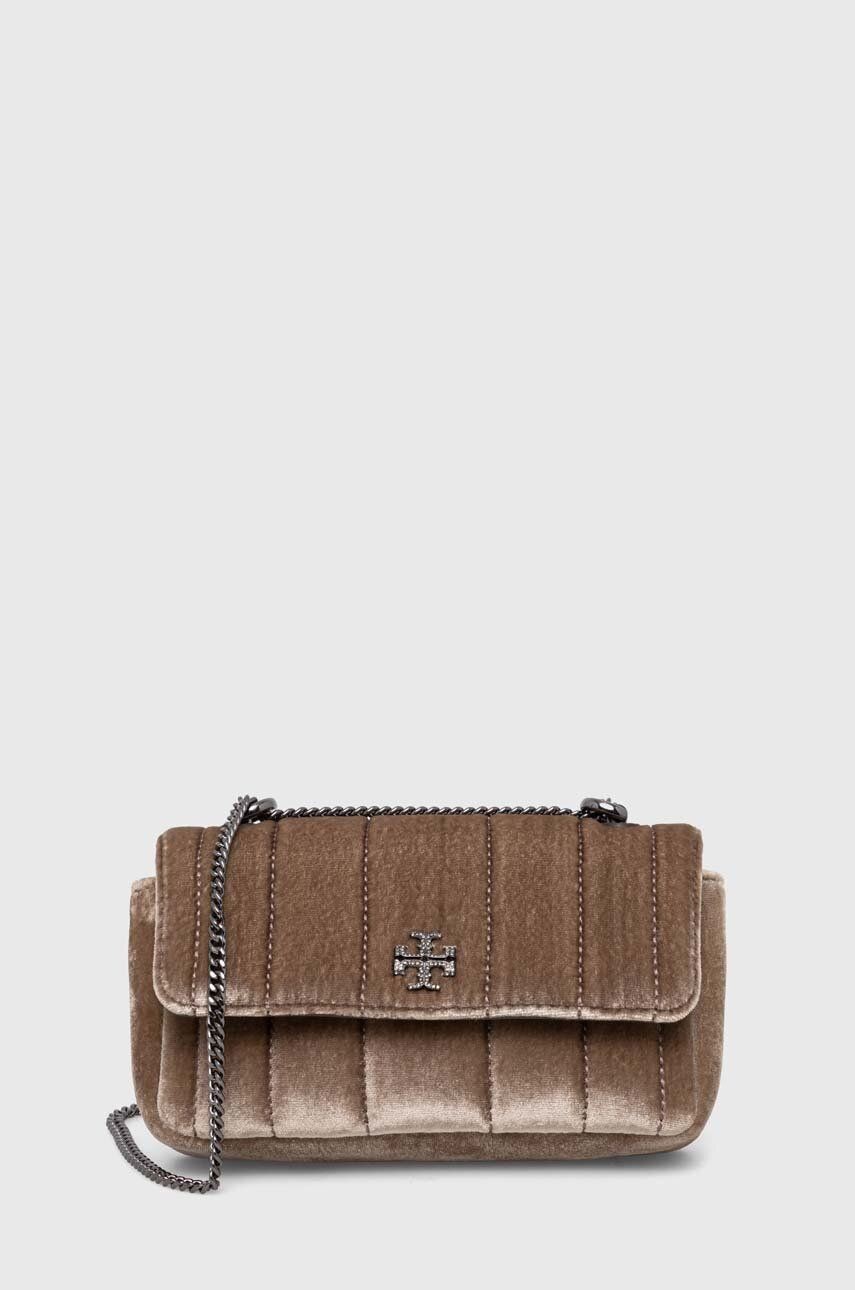 Zamatová kabelka Tory Burch hnedá farba