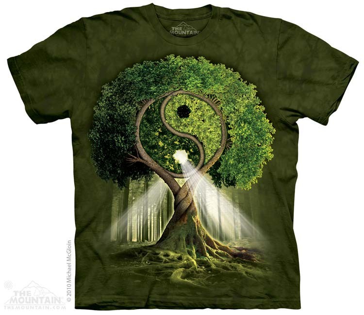 Pánske batikované tričko The Mountain - Yin Yang Tree - zelené Veľkosť: S