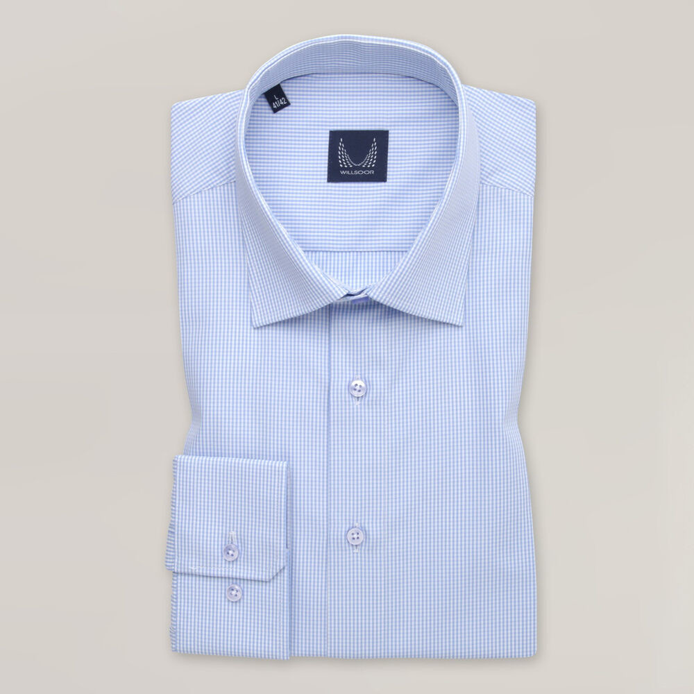 Pánska košeľa slim fit svetlomodrá s jemným károvaným vzorom 15956