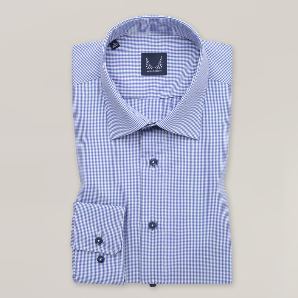 Pánska košeľa slim fit modrá s jemným károvaným vzorom 15958