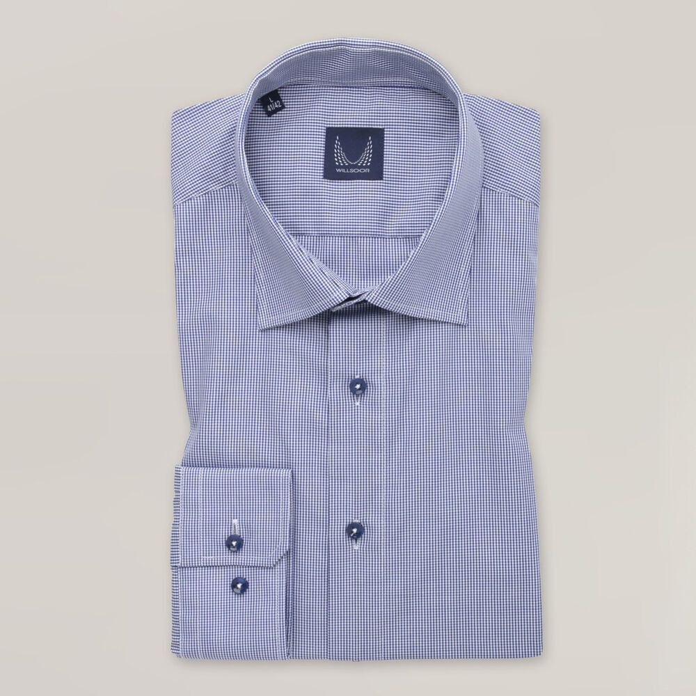 Pánska košeľa slim fit s modrým károvaným vzorom 15960
