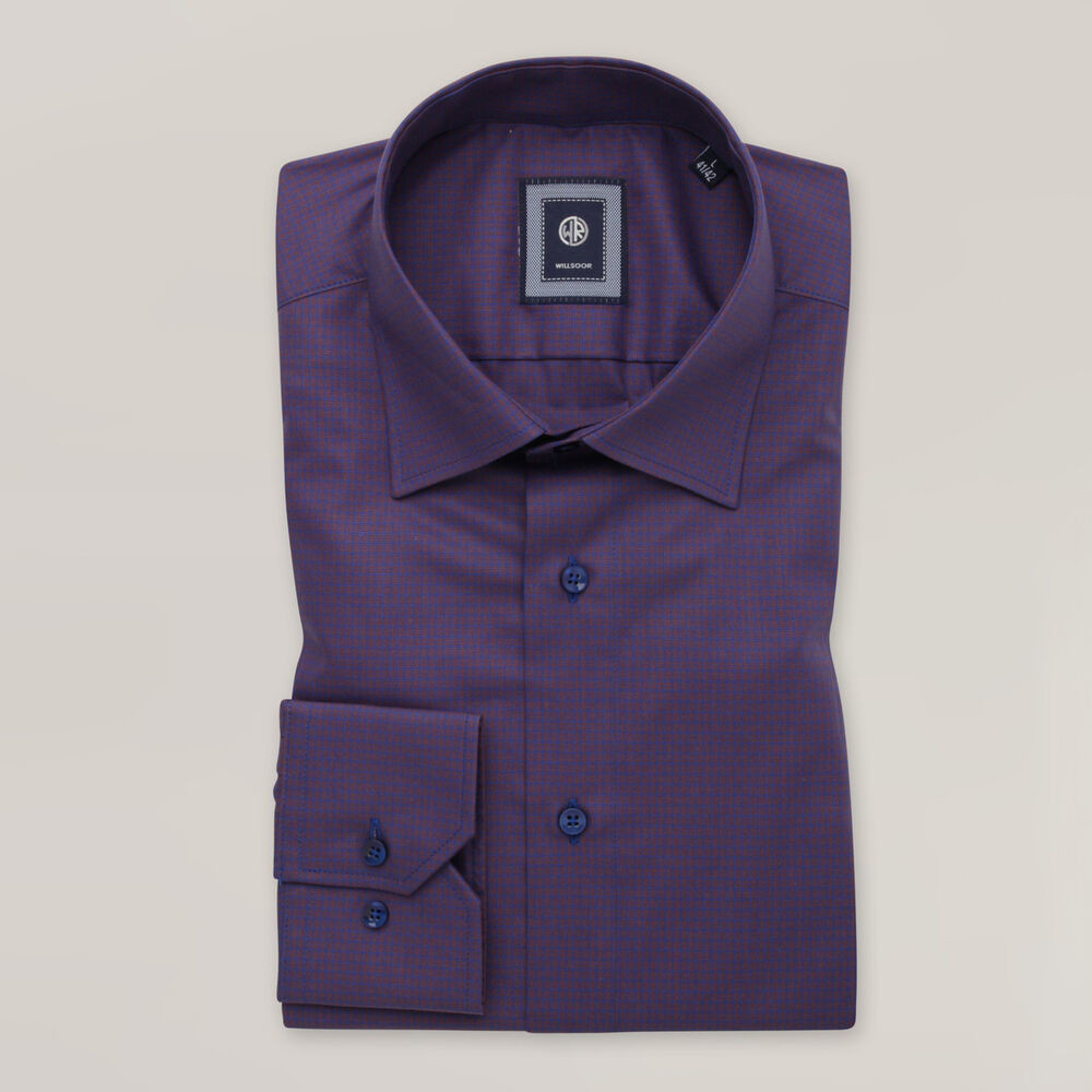 Pánska fialová košeľa slim fit s jemným károvaným vzorom 15981