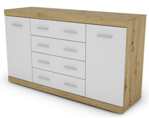 Komoda so zásuvkami Ares 150 cm, dub artisan/biela%