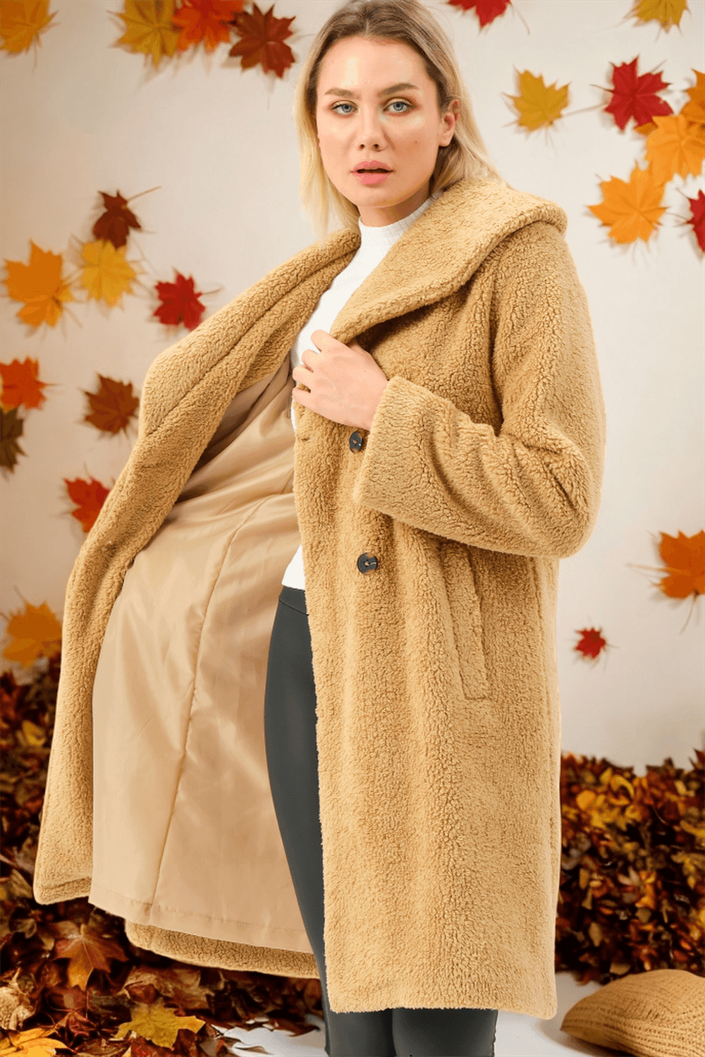 Z6776 DEWBERRY LADIES' COAT-PLAIN CAMEL