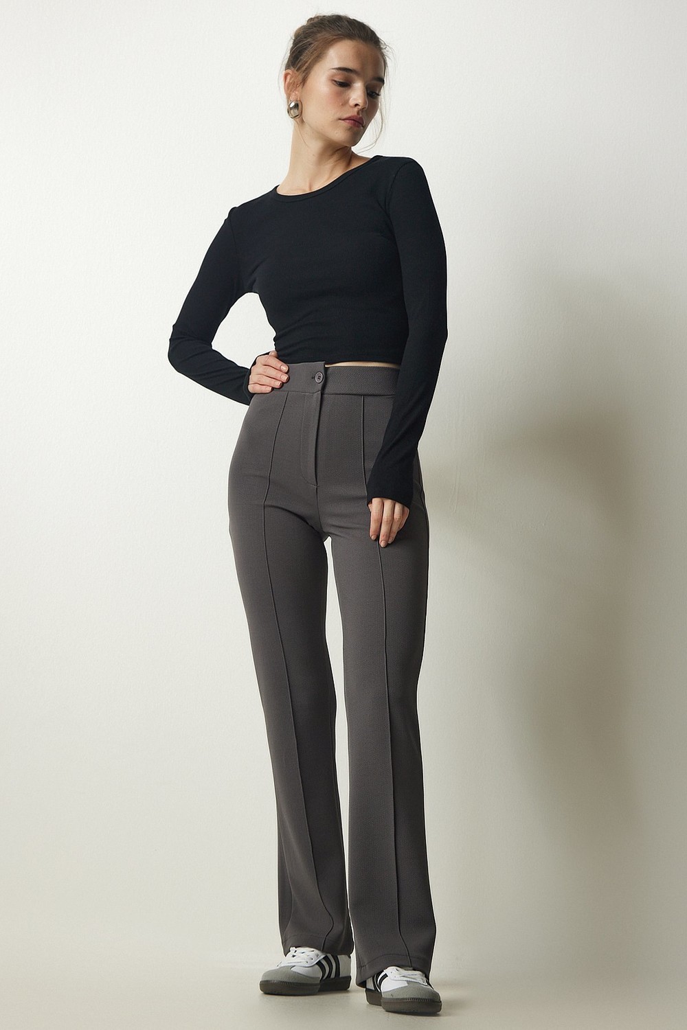 Happiness İstanbul Women's Smoky High Waist Lycra Casual Knitted Trousers
