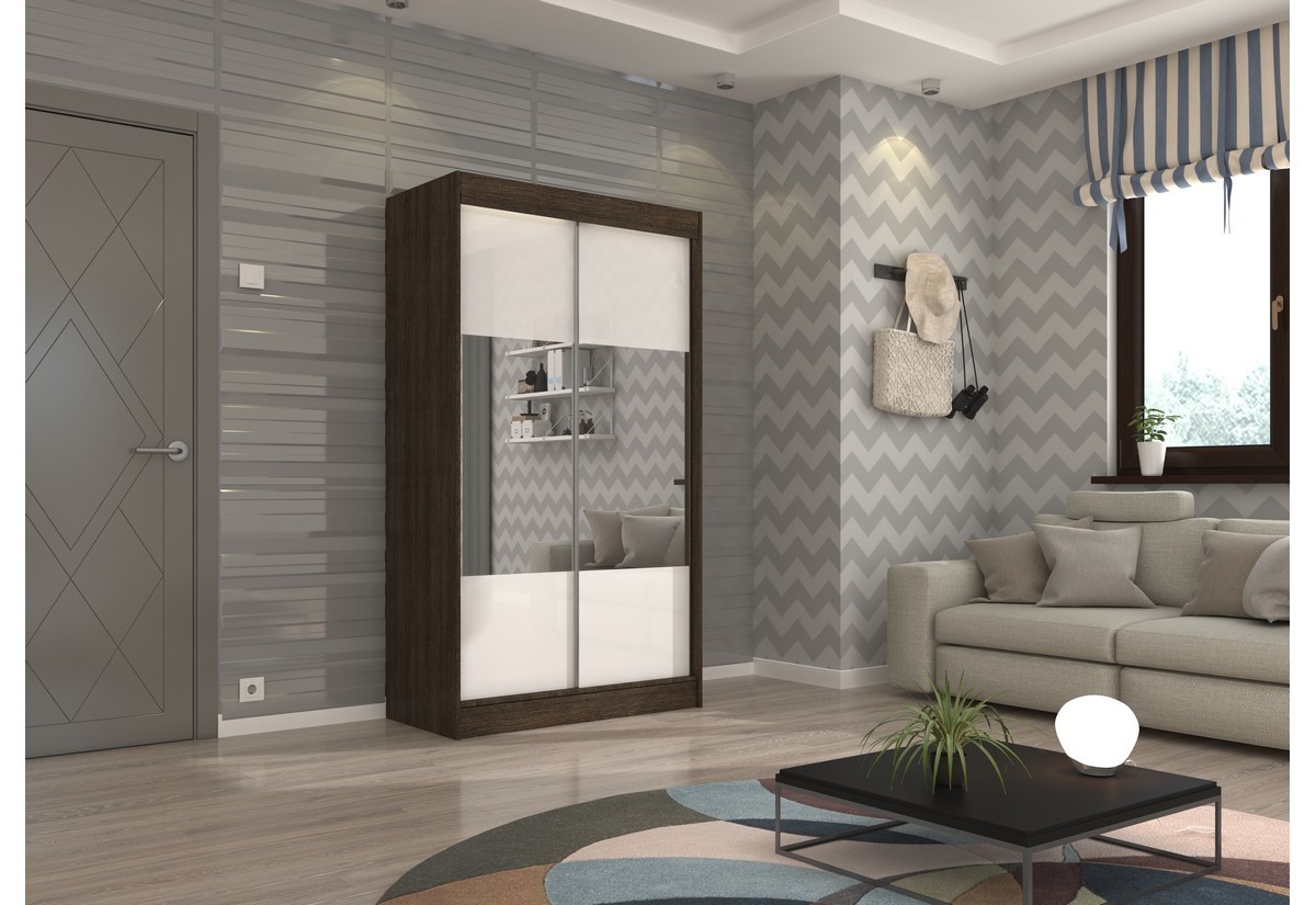 Expedo Šatníková skriňa MOSTA, 120x215x61, wenge/biele sklo