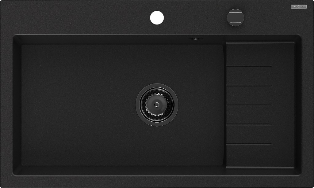 MEXEN/S MEXEN/S - Omar granitový drez 800 x 480 mm, čierna, čierny sifón 6520801005-77-B