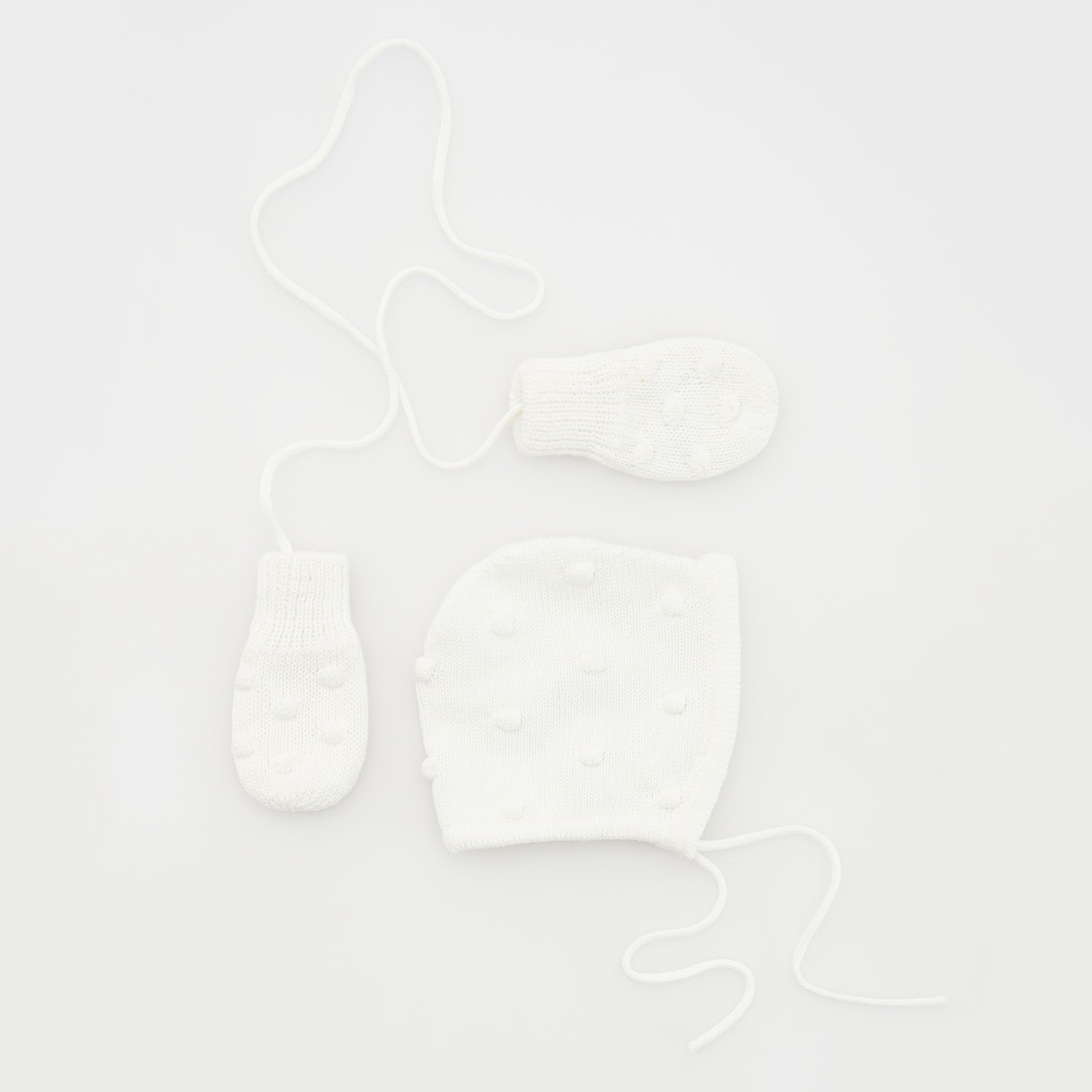 Reserved - Babies` cap & mittens - Biela