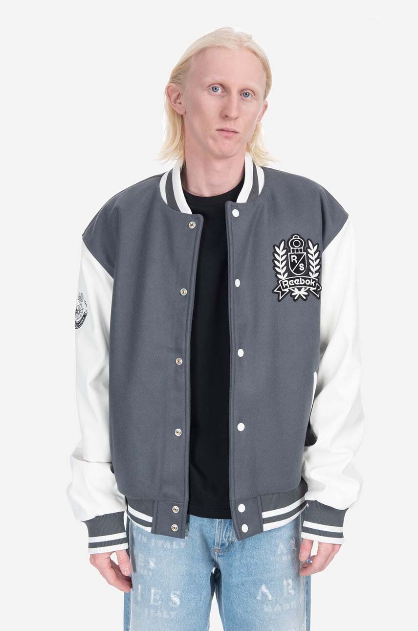 Bunda bomber s prímesou vlny Reebok Classic Res V Jacket HS7142-grey, šedá farba