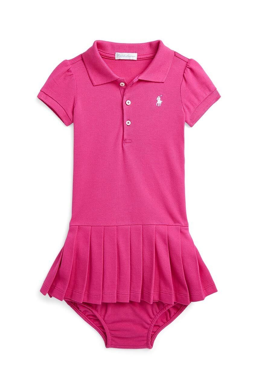 Detské bavlnené šaty Polo Ralph Lauren ružová farba, mini, rovný strih