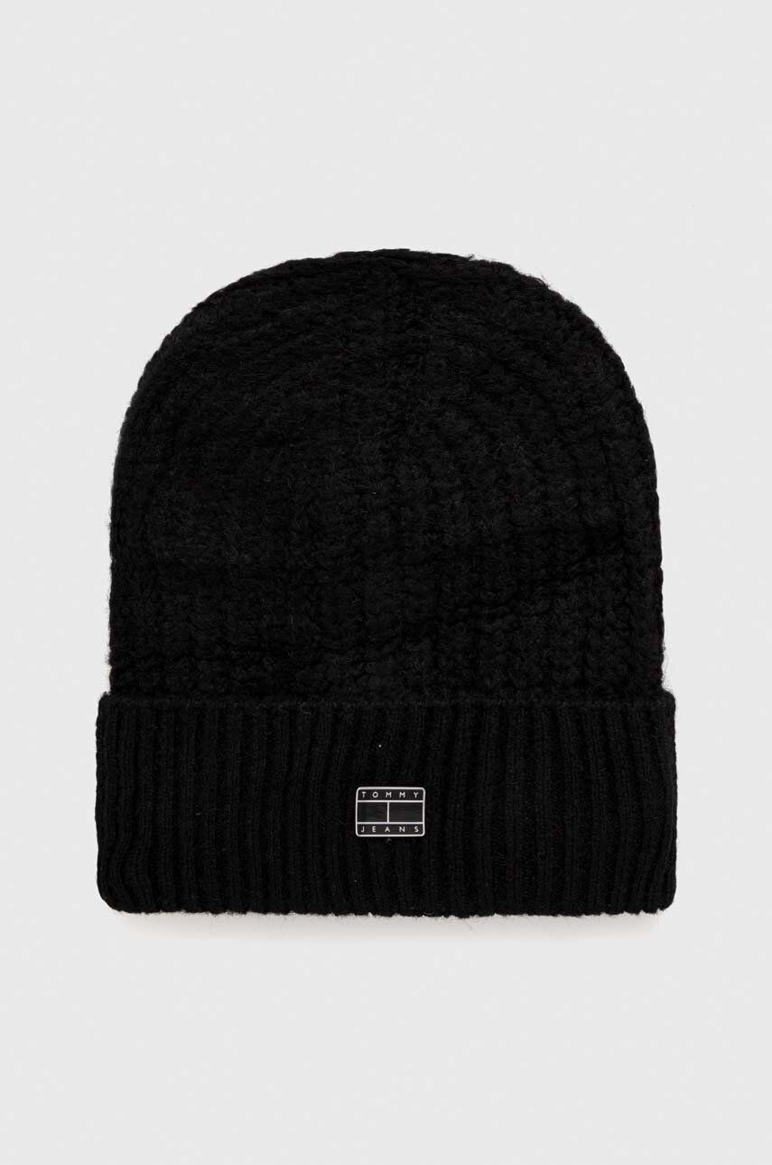Čiapka s prímesou vlny Tommy Jeans čierna farba