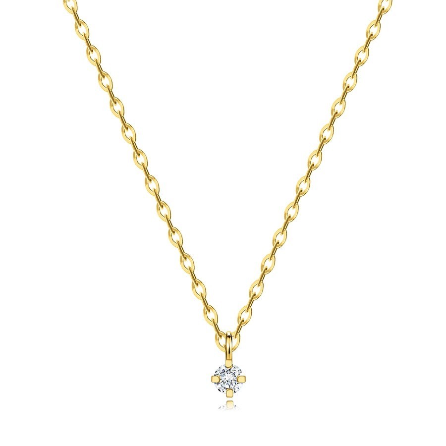 Diamantový náhrdelník v žltom zlate 585 - okrúhly briliant v kotlíku