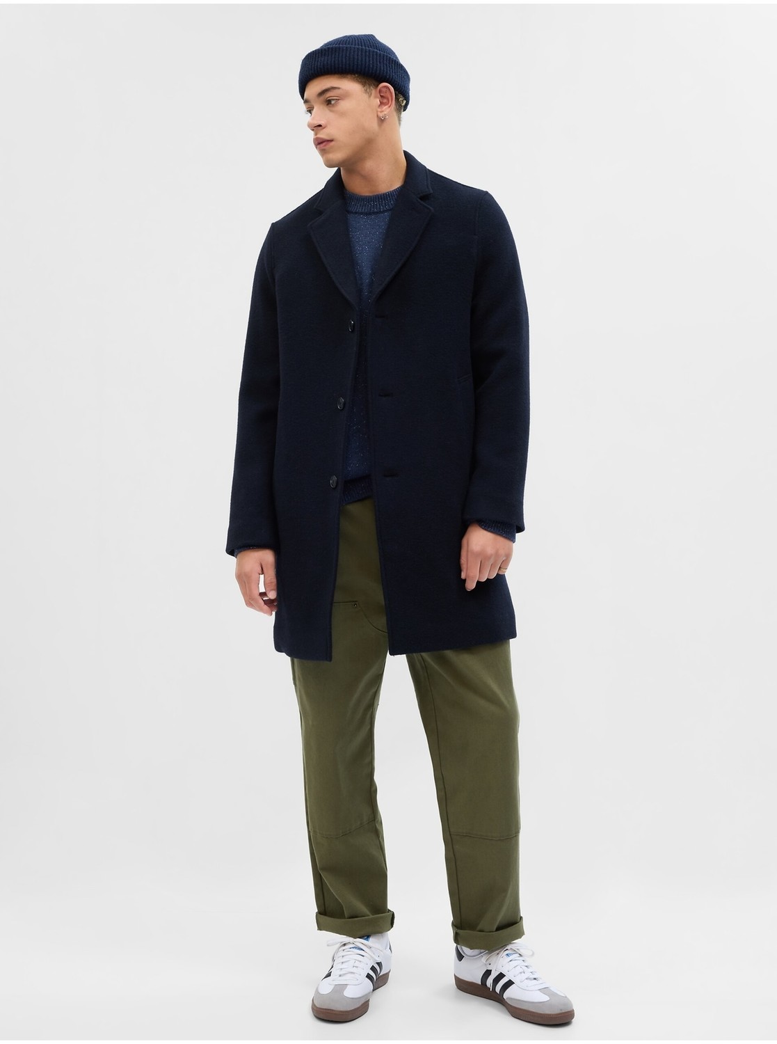 Tmavomodrý pánsky vlnený kabát GAP