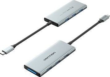 Vention USB-C to HDMI/USB 3.0× 3/SD/TF/PD Docking Station 0.15M Gray Aluminum Alloy Type (Slim and w