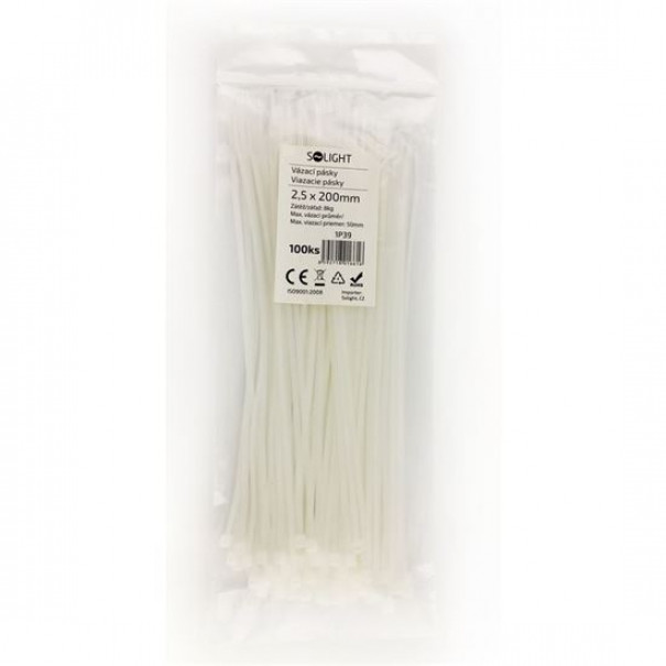 Viazacie nylonové pásky Solight 2,5x200 mm 100 ks - priehľadné