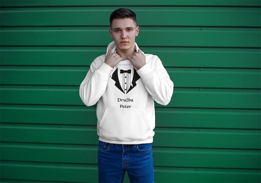 Personal Pánska mikina s vlastným textom - Družba oblek Farba: biela, Veľkosť - dospelý: S