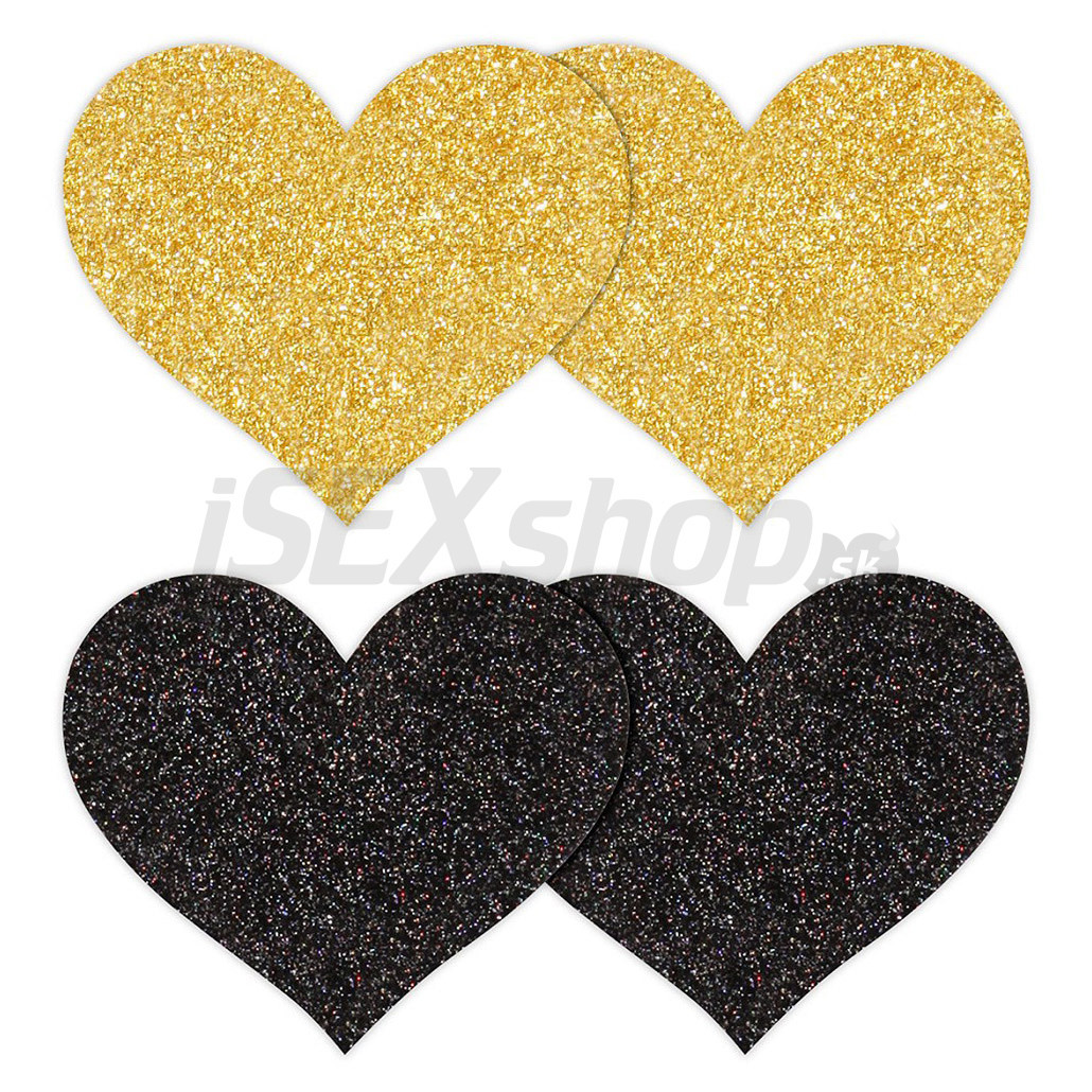 Nálepky na bradavky srdcia čierna a zlatá 4 ks