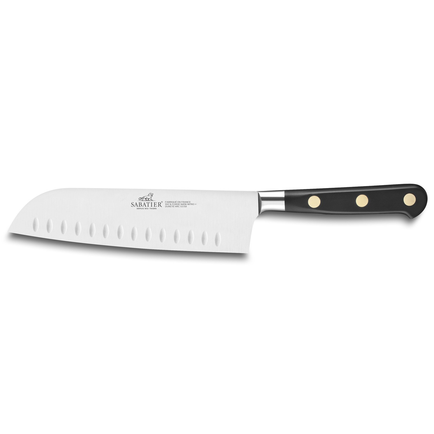 Santoku nôž IDÉAL 18 cm, mosadzné nity, čierna, Lion Sabatier