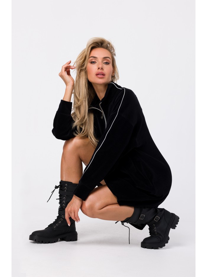 M764 Asymetrické šaty s golierom na zips - čierne EU S/M