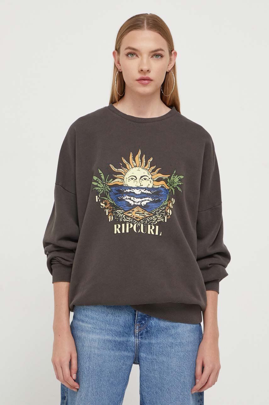 Bavlnená mikina Rip Curl dámska, šedá farba, s potlačou