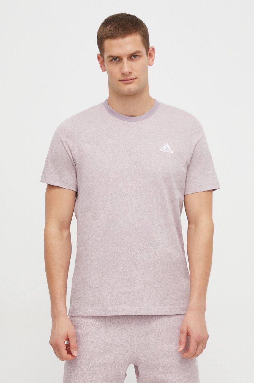 Bavlnené tričko adidas pánsky, fialová farba, melanžový